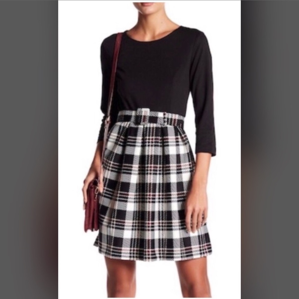 Eliza J Black and White Plaid Mini Dress